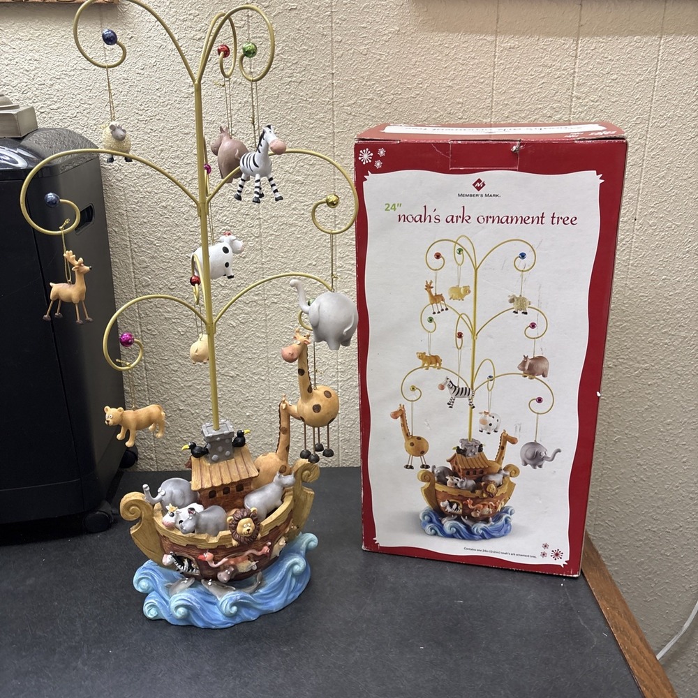 Member's Mark~24" Noah's Ark Ornament Tree w/9 Animal Ornaments~IOB